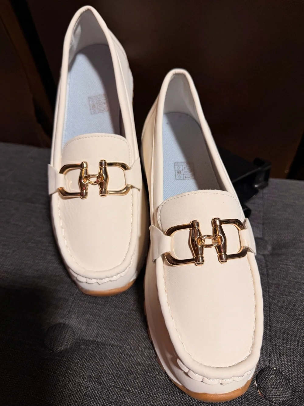 Women’s Cream Slip-On Loafer with Gold Bit Accent